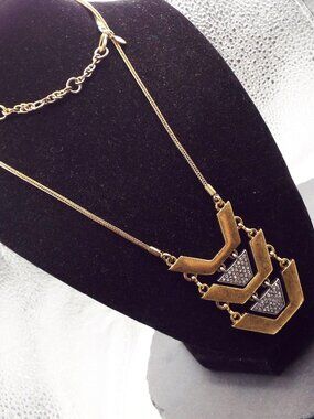 J. CREW SOFT SATIN GOLDEN & SILVERY CRYSTAL LADENED "TULUM" PYRAMID NECKLACE 36